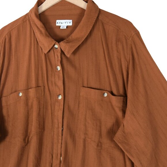 Ava & Viv Oversized Button Down Shirt 3X Utility Earthy Minimalist Burnt Clay - Picture 2 of 8